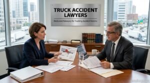 Experienced truck accident lawyer reviewing a commercial trucking crash case for injury compensation claims